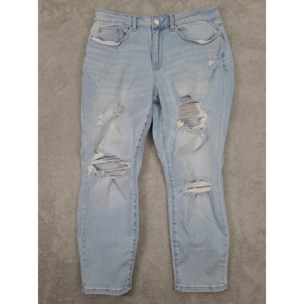 Judy Blue Jeans Womens 16W Blue Boyfriend Fit Distressed High Rise Stretch Rips